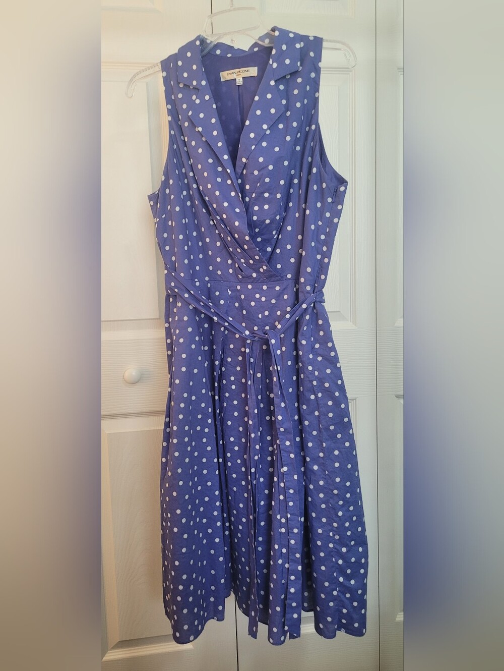 Evan Picone Blue Polka Dot Sleeveless Fit-and-Flare Dress